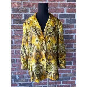 Vtg 90s Y2K Sharon Young blazer - Gold Ikat Pattern Decorative Buttons size 14
